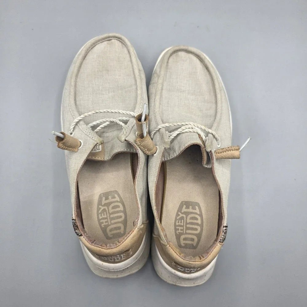 Hey Dude Wendy Peak Shoes Womens 7 Beige Platform‎ Woven Loafer Slip On